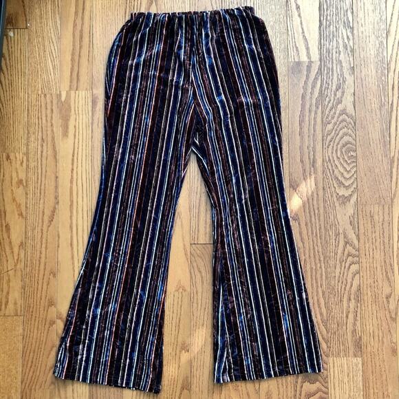 Truce Velour Flare Leg Elasticized Waist Brown Blue Striped Pants Girls Size 16 - Picture 9 of 9